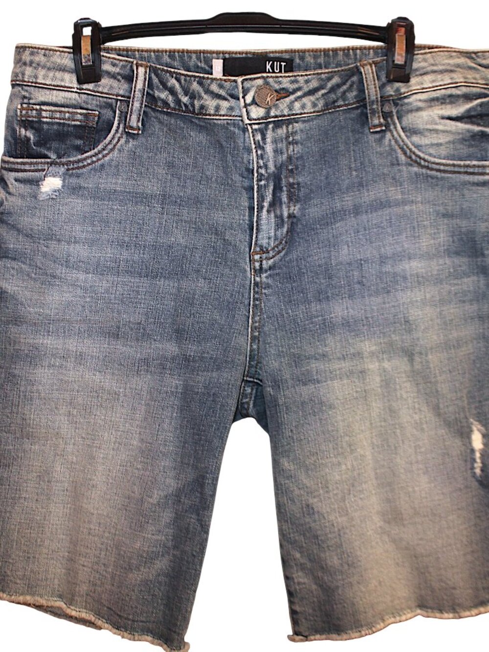 KUT from the Kloth Sophie Denim Bermuda Shorts Women's Size 12 Frayed Distressed